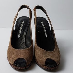COPY - 403 Donald Pliner Ming Wedges brown canvas 7M